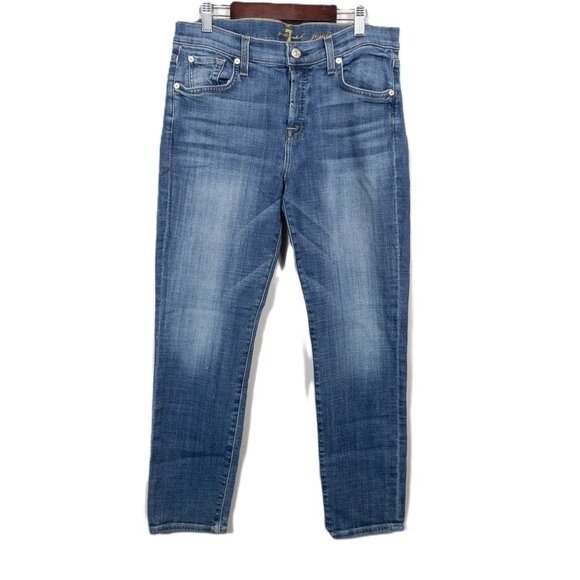 7 For All Mankind Josefina Boyfriend Broken Twill Vanity SZ 27 Faded Denim Mid - Picture 1 of 10